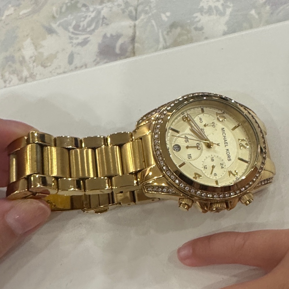 Michael Kors Gold Chronograph Watch with Crystal Details